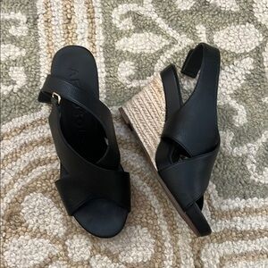 Black Wedge Sandals with Espadrille Heel